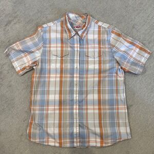 Roper Mens Plaid‎ Short Sleeve Western Shirt Pearl Snap Size Large Retro Cowboy